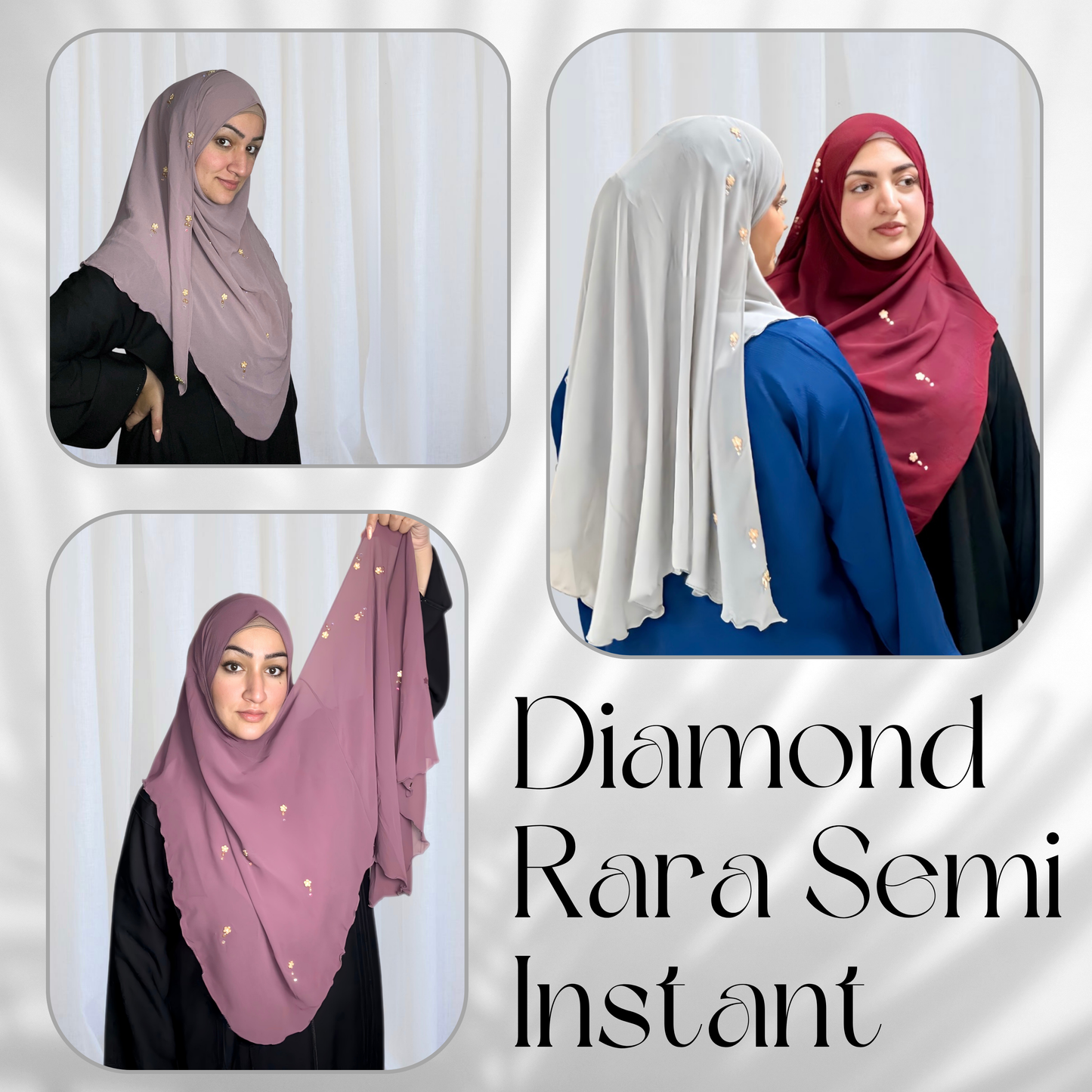 Diamond Rara Semi Instant Hijabs, one piece hijab offering full coverage front and back for complete modesty.