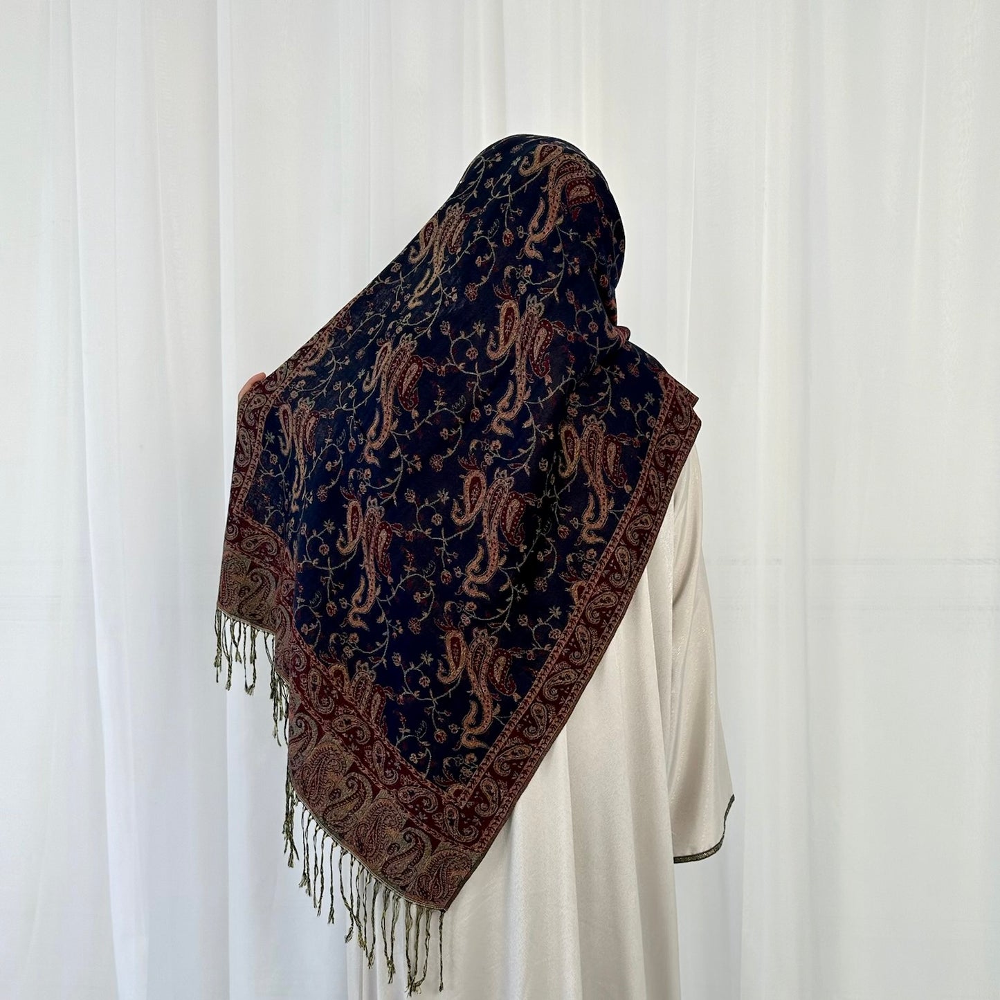 Paisley Pashmina Scarf, multiple different colour choices. Fashionable and elegant print. Luxury Hijabs from Hana Hijabs UK.