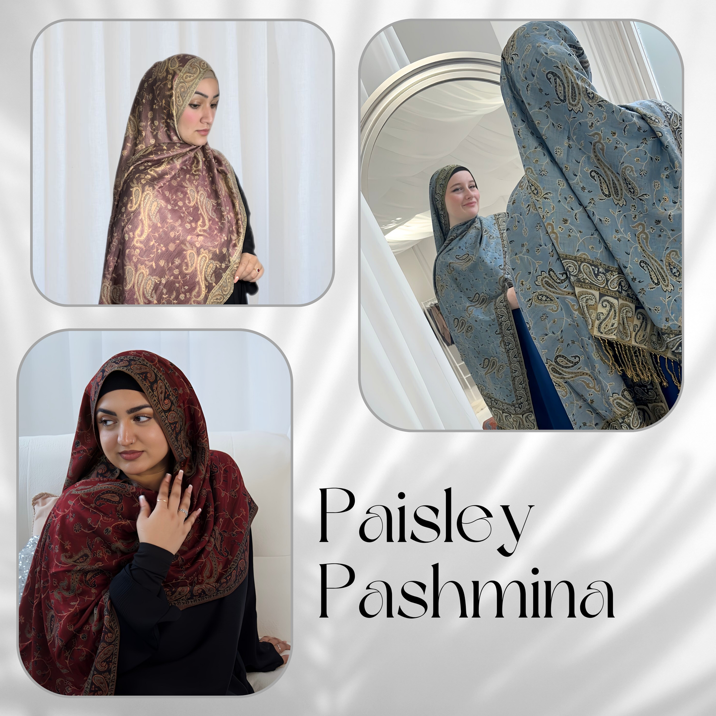 Paisley Pashmina Scarf, 13 different colour choices. Fashionable and elegant print. Luxury Hijabs from Hana Hijabs UK.