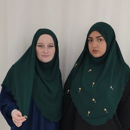 Emerald Green, Diamond Rara Semi Instant Hijabs, one piece hijab offering full coverage front and back for complete modesty.